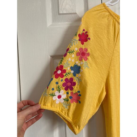 Talbots Butter Yellow Floral Embroidered Cotton Modal Top Size Small - Picture 3 of 8